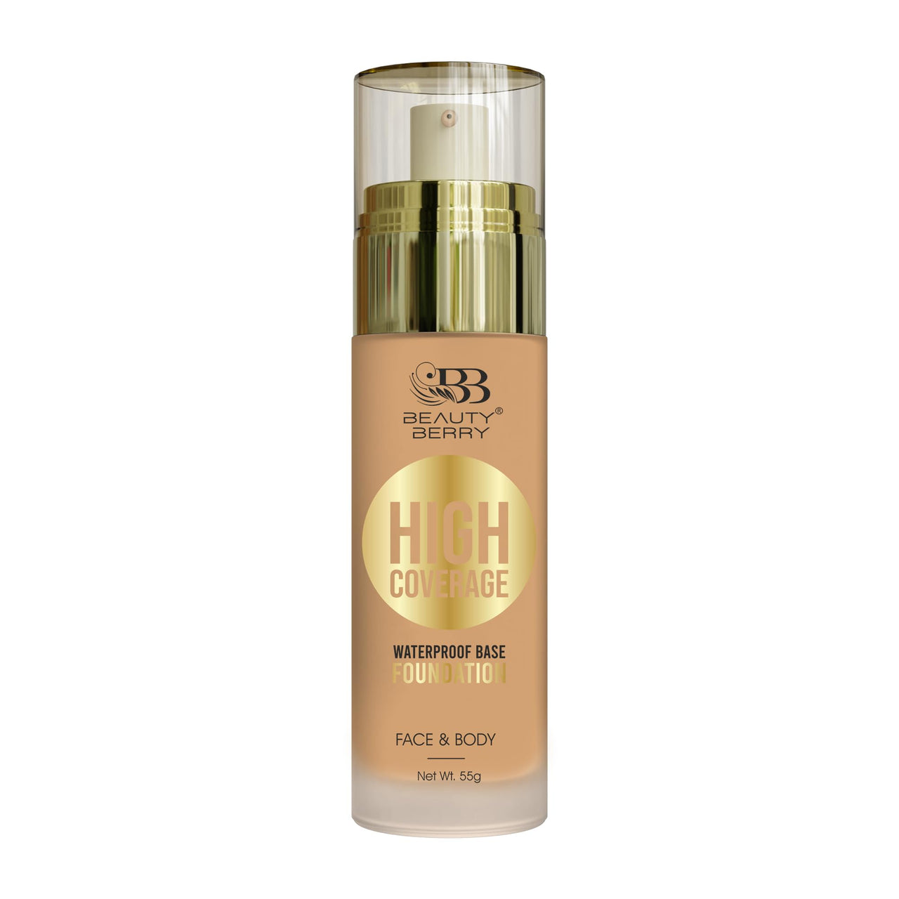 Beauty Berry High Coverage Waterproof Base Foundation | Oil Free, Long Wearing & Lightweight Foundation | Full Coverage Foundation for Face Makeup Enriched with Jojoba Seed Oil (05 - Classic Ivory, 55g)