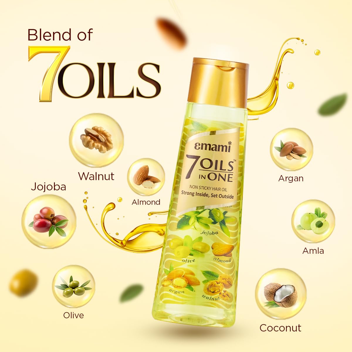 Emami 7 Oils in One Hair Oil | Makes Hair 20x Stronger and Manageable | Coconut Oil, Amla, Jojoba, Olive, Walnut, Argan & Almond Oils | 500 ML