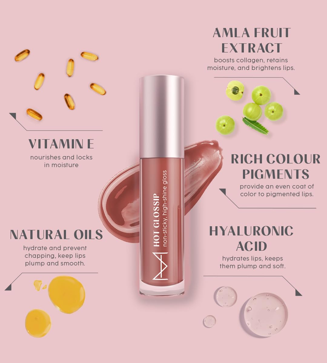 House Of Makeup Non-sticky gloss | High-shine lip gloss for pigmented lips | Lip gloss with hyaluronic acid | Zero stickiness (What's The Tea)