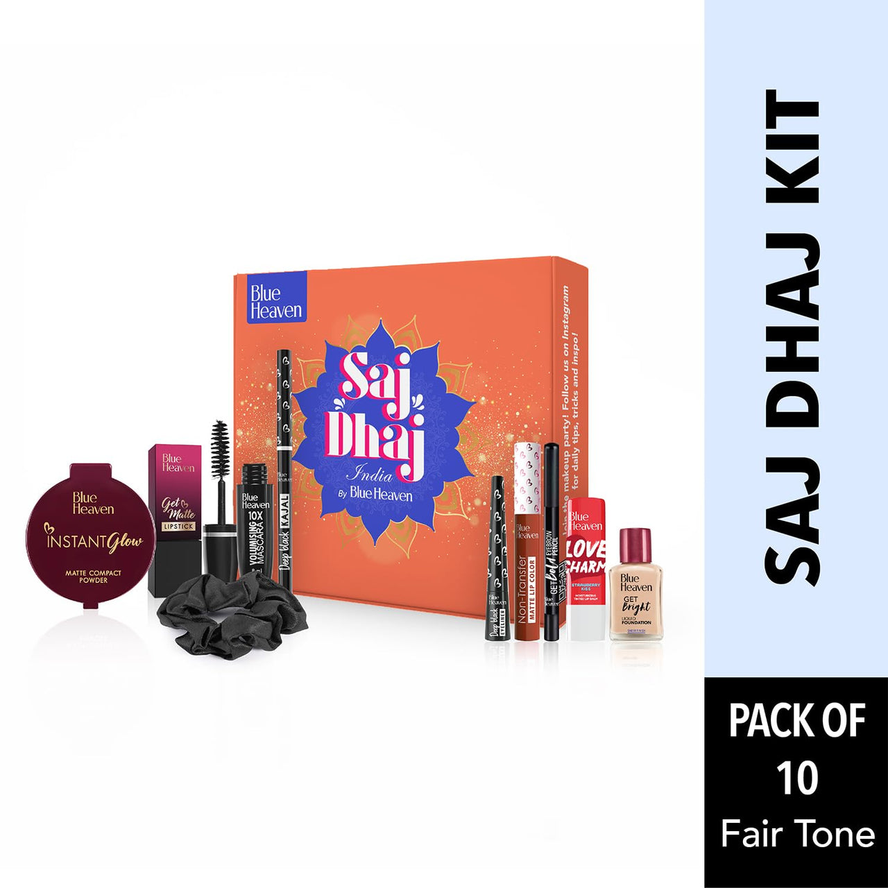 Blue Heaven Saj Dhaj Festive Makeup Kit for women- Vanilla, Pack of 10 | Full face Makeup kit, Fair Tone combo, 19g+26.3ml
