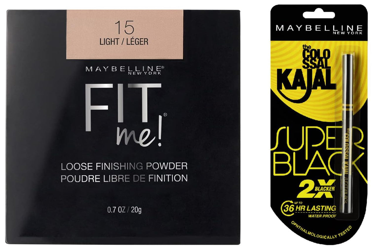 Maybelline New York Loose Shimmery Finish Powder For All Skin Types 20g & Glossy Kajal 0.35g Combo (Multicolor)
