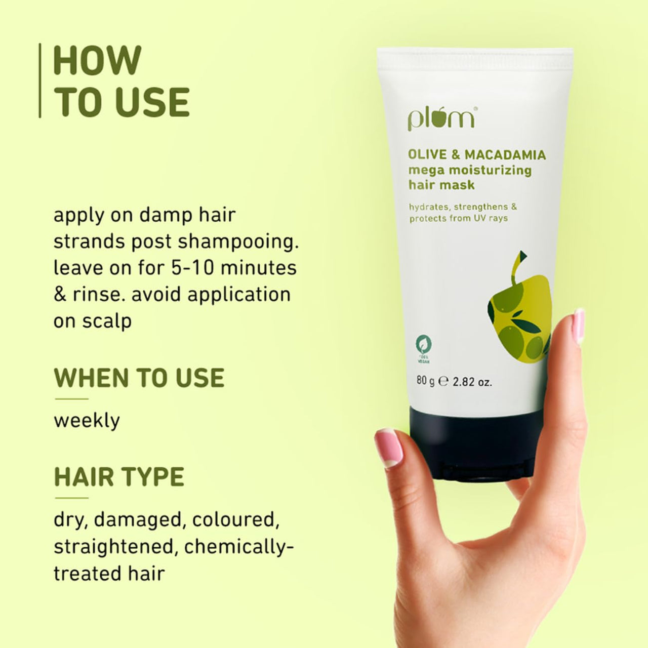 Plum Olive Fresh Hair Mask For Damaged Hair, With Olive Oil, Macadamia Oil And Shea Butter - Hair Spa Cream For Women & Men | 80 Gm, 1 Count