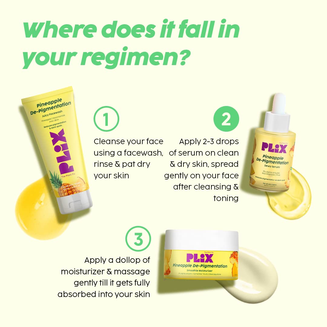 PLIX - THE PLANT FIX 2% Alpha Arbutin Pineapple De-Pigmentation Dewy Face Serum for Pigmentation & Dark Spots Removal for Unisex with 10% Niacinamide, 5% PHA for All Skin, 30ml (Pack of 2)
