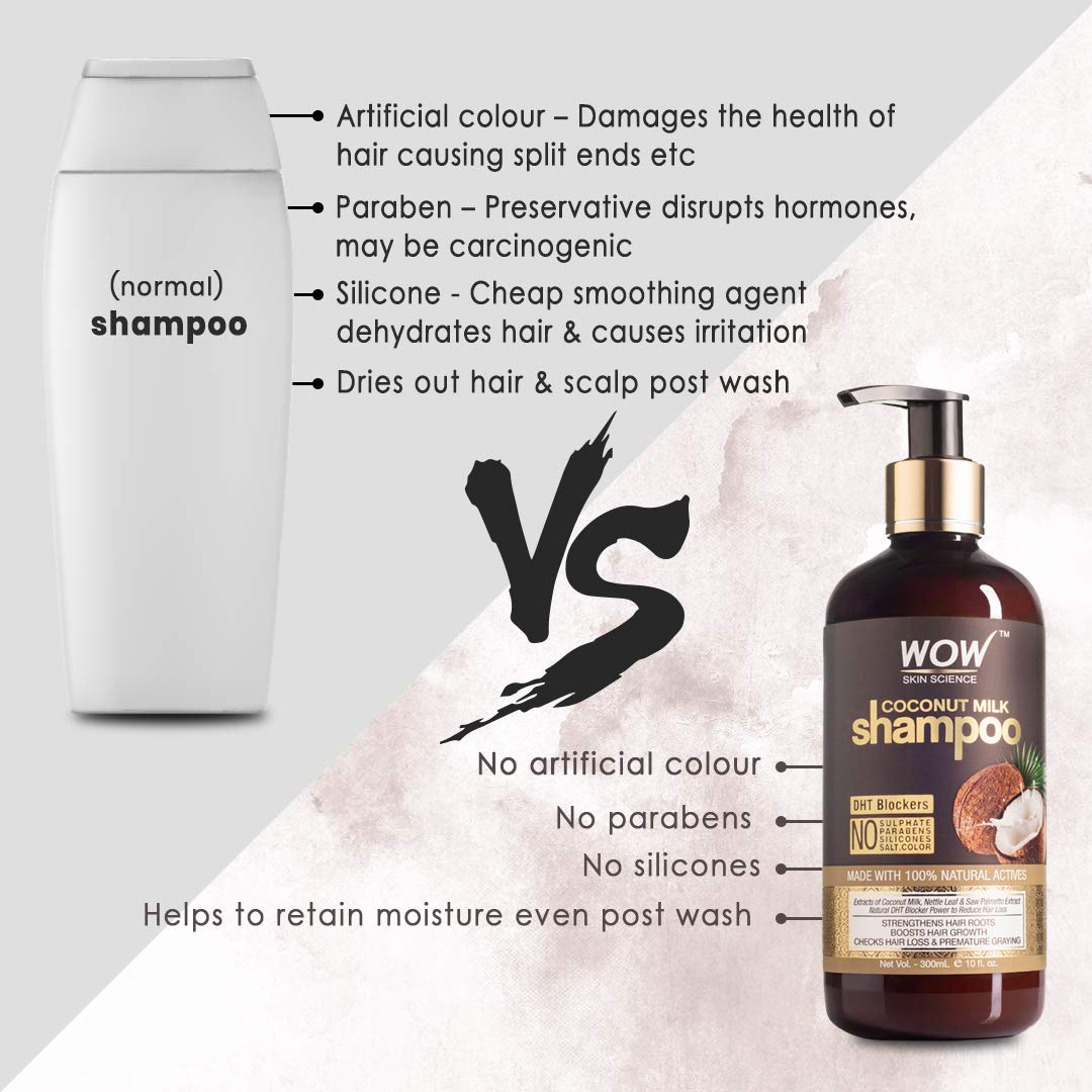 WOW Skin Science Coconut Milk Shampoo For Hair Fall/Strength/Damage/Thinning - 300ml