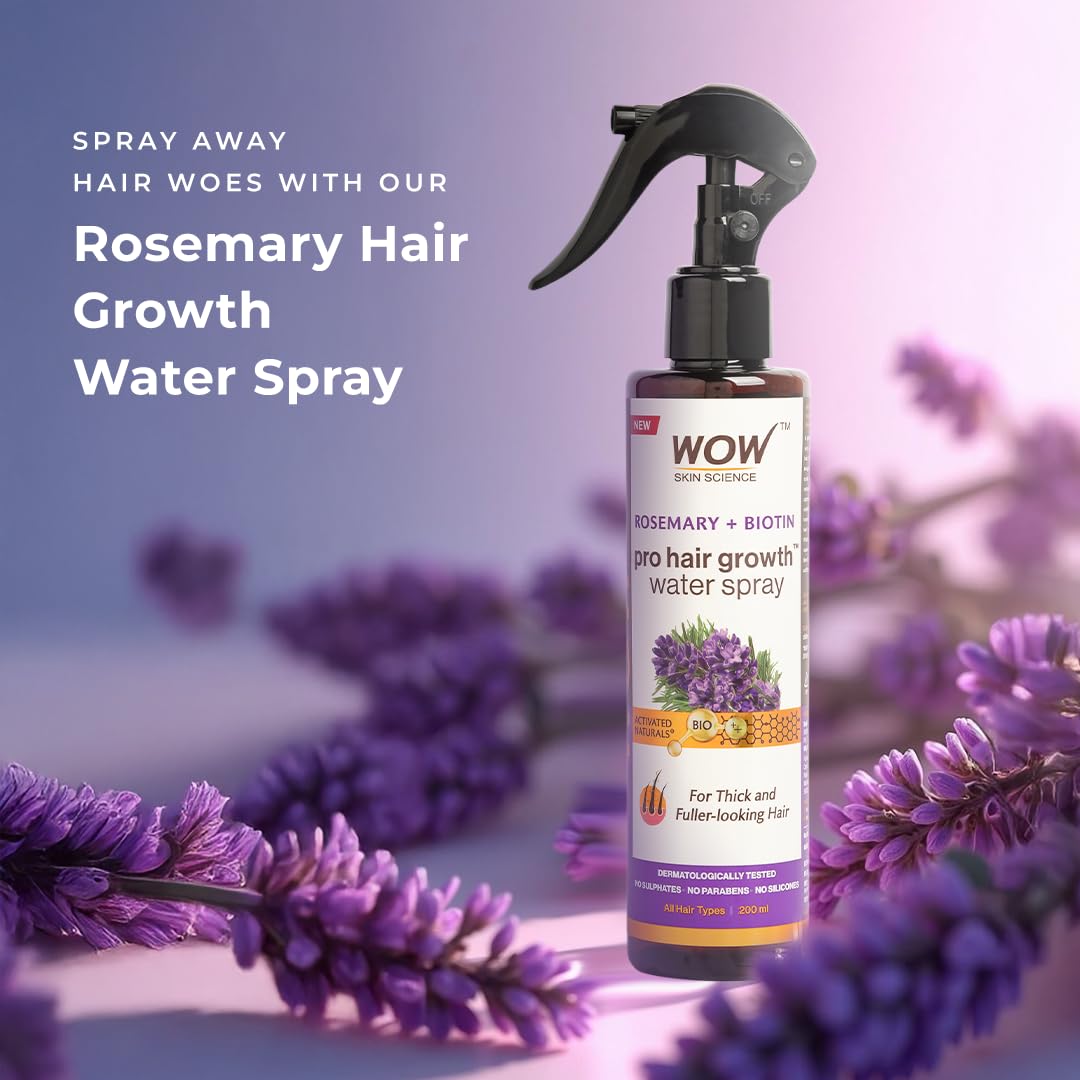 WOW Skin Science Rosemary + Biotin Pro Hair Growth Water Spray | Thicker & Fuller Hair | Rosemary Water For Hair Growth | No Parabens, Sulphates or Silicones | 200 ml