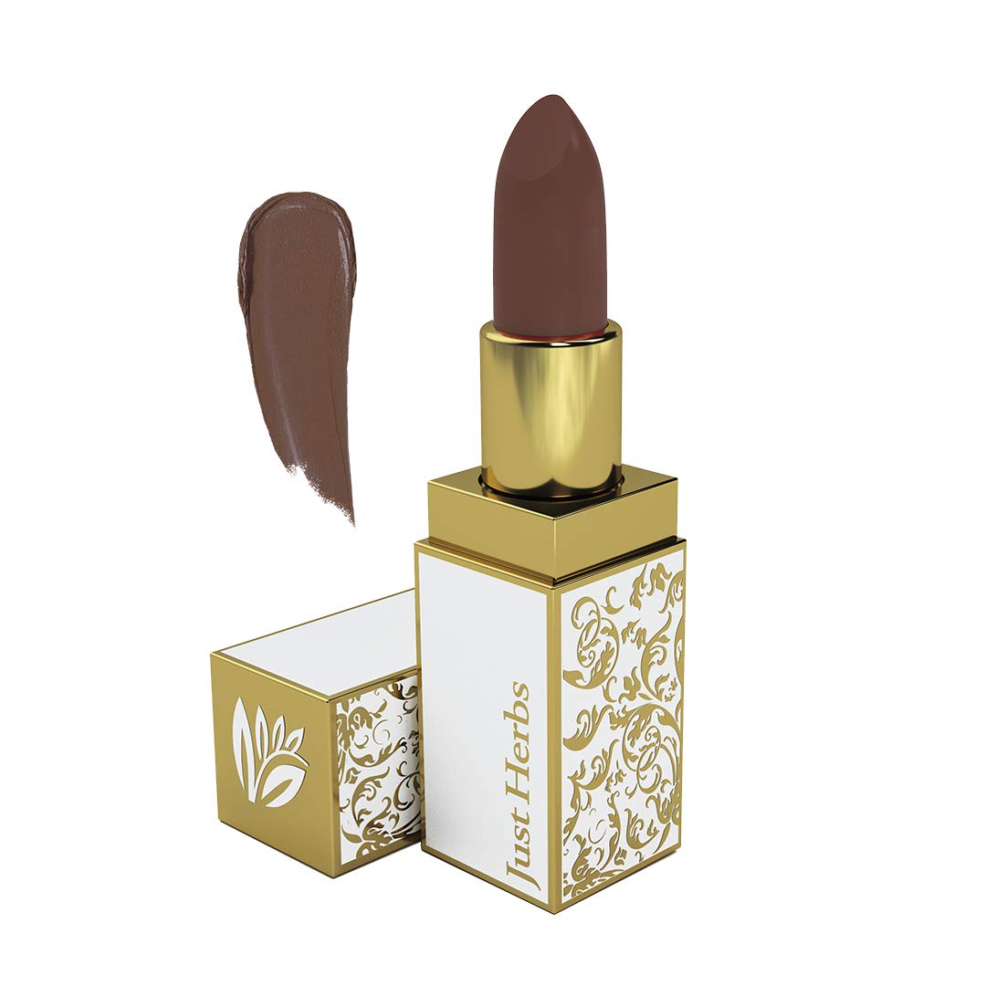 Just Herbs Natural & Organic Herb Enriched Ayurvedic Creamy Matte Lipstick For Dry & Chapped Lips- Paraben & Chemical Free Lipstick (Medium Nude Brown, Shade no. 12)