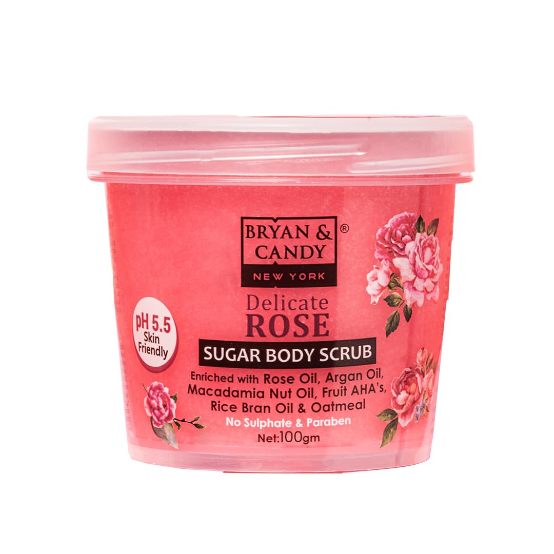 Bryan & Candy Sugar Body Scrub PH 5.5 For Tan Removal & Exfoliation | For Women & Men | 250g (Delicate Rose)