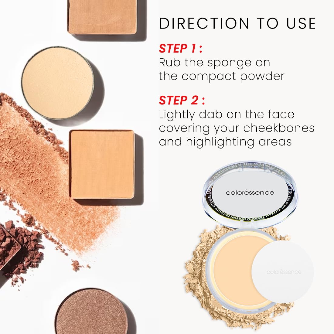 Coloressence Starlet Compact Powder for Instant Glow | Waterproof Setting Powder | Feather Like Texture | Free Application Puff Inside|Dusky-10gm