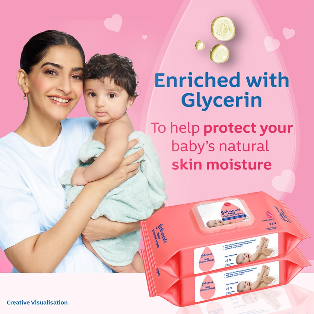 Johnson's Baby Wet Wipes | 216 Wipes | Alcohol & Soap Free | Prevents Rashes & Redness | with 3X Moisturising Lotion | As Mild as Pure Water | Enriched with Glycerin |