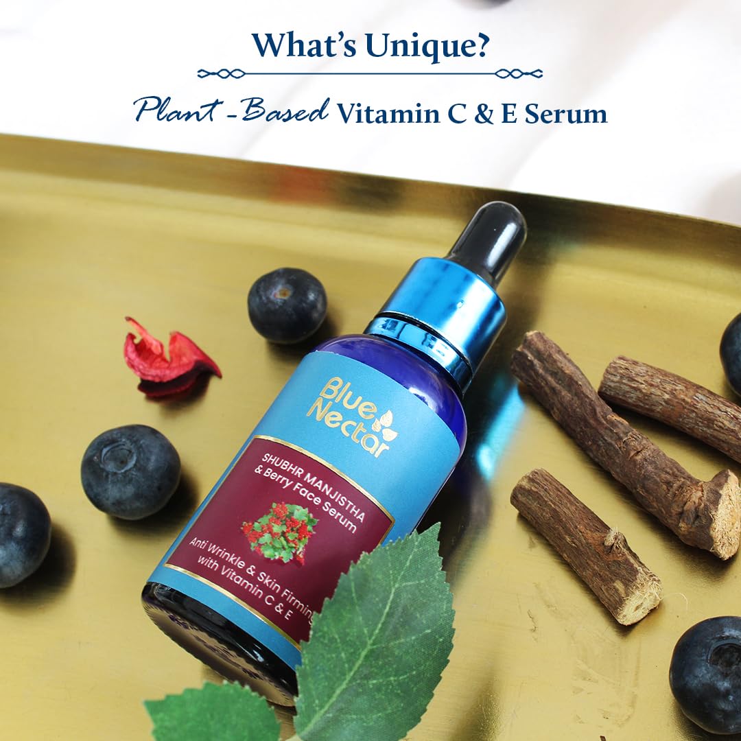 Blue Nectar Manjistha Vitamin C Face Serum for Anti Wrinkle Skin Firming Advanced Anti Aging Formula with Power of Vit C & E (13 Herbs, 30ml)