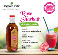 Orgrain India Pushkar Raj Rose (Gulab) Sharbat 1000ml With Pink Rose Petals | Mix with Water, Milk, Ice Creams, Faloodas, Mock Tails, Desserts & Sweets