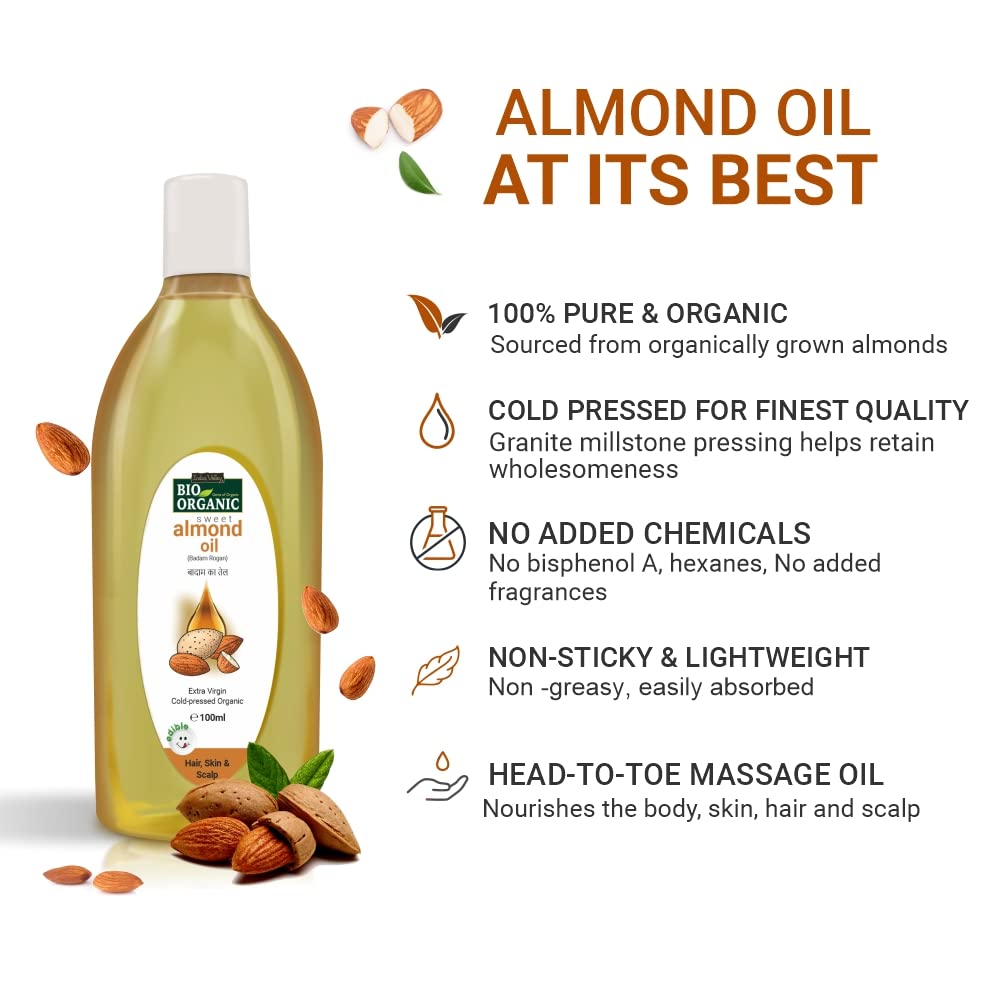 INDUS VALLEY 100% Organic and Natural Combo of Cold Pressed Almond Oil & Extra Virgin Olive Oil (100ml+100ml= 200ml)