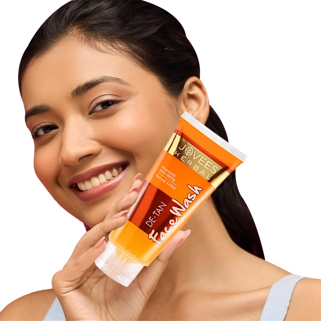 Jovees Herbal Detan Facewash For Glowing and Clear Skin With Liquorice & bearberry Ext. | Gentle Cleanser For Brighten, Even Tone and Hydrates Skin | Suitable for All Skin Types - 120ml (Pack of 2)