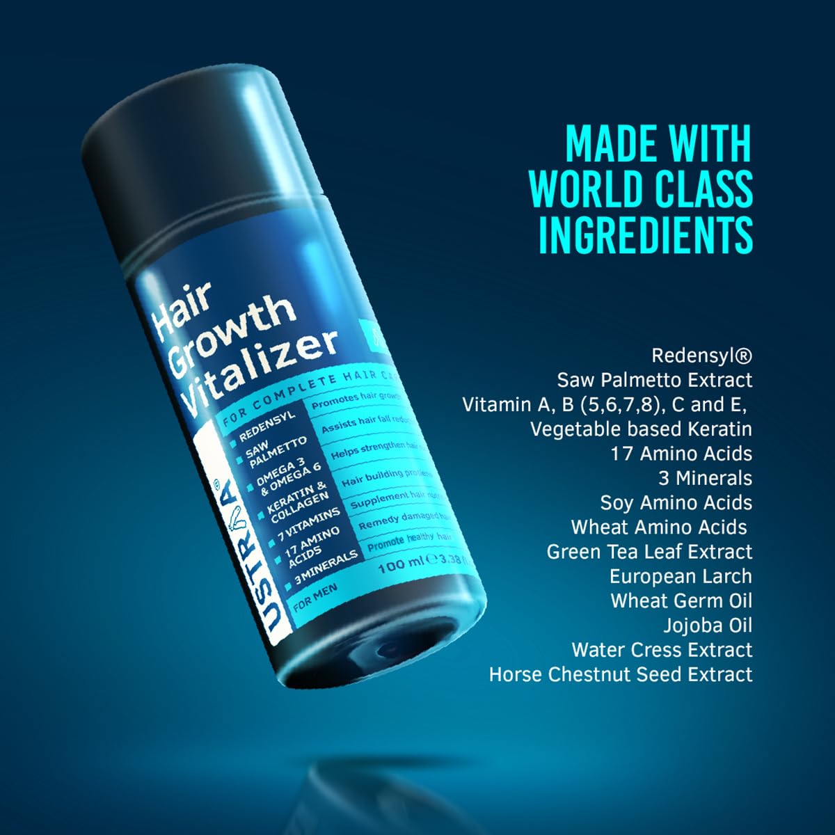 Ustraa Hair Growth Vitalizer - 100 ml - Clinically Tested | With Redensyl, Saw Palmetto | Non-sticky, Non-oily & Hair Cream - Daily Use - 100 g | with Wheat Germ Oil, Almond Oil | For All Hair Types