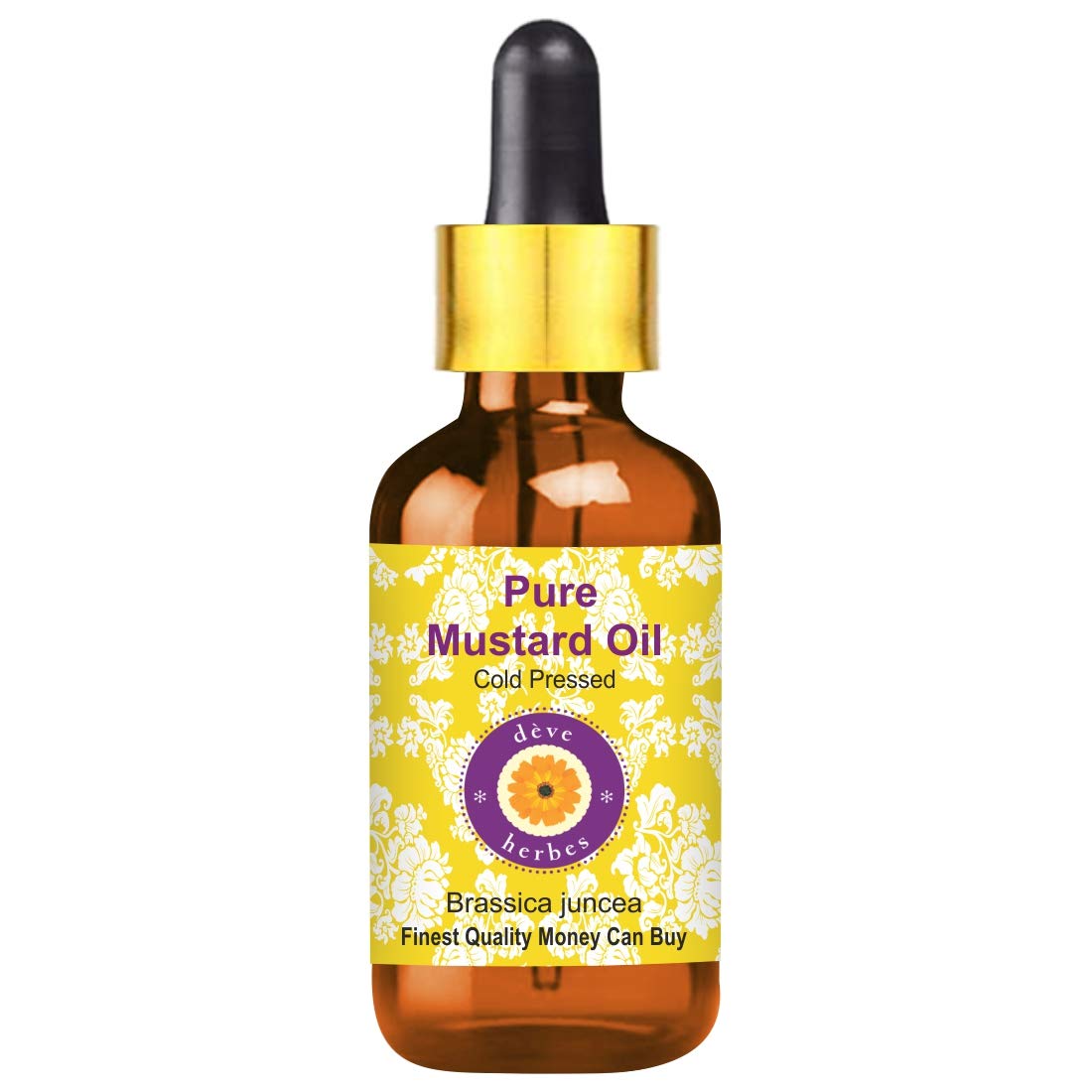 Deve Herbes Pure Mustard Oil (Brassica juncea) with Glass Dropper Natural Therapeutic Grade Cold Pressed 100ml