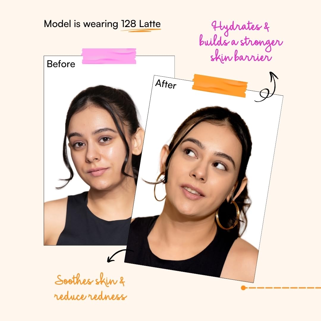 TYPE BEAUTY INC. Calm On Long Lasting Foundation with 12-Hr Wear | Soothing Oat & Amino Acids | Blendable Foundation For Makeup | Light Coverage for a Flawless Look | For Women - Latte (128) | 20ml