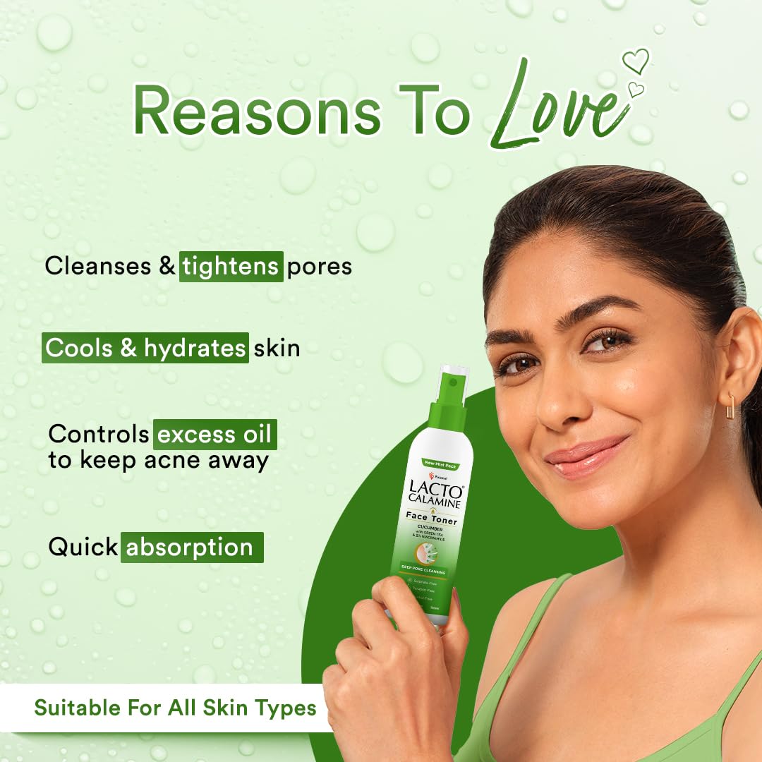 Lacto Calamine Face Toner With Cucumber | 120ml Each-pack of 3 | Deep Pore Cleansing | Open Pores Tightening with Green Tea & 2% Niacinamide For Cool & Hydrated Skin | No Sulphate, Alcohol & Parabens