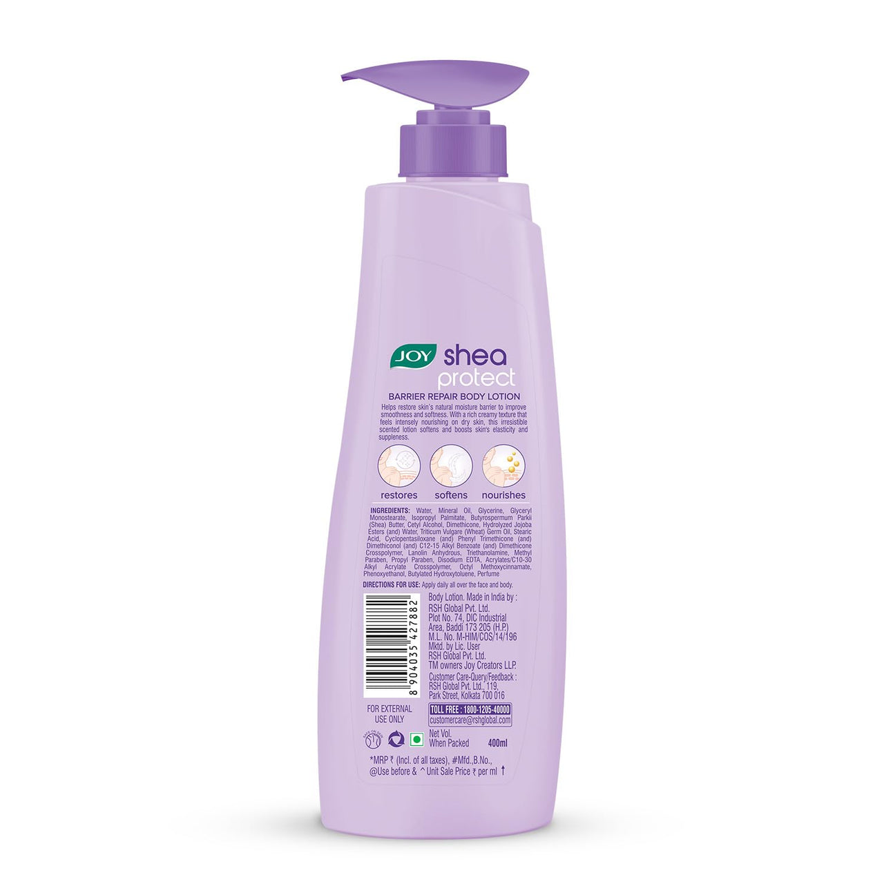 Joy Shea Protect Body Lotion 400ml | For Skin Barrier Repair | 48 Hour Nourishment WIth Ceramide & Shea Butter | Fast Absorbing & Non Greasy Lotion | Velvety Soft Skin | For Normal to Dry Skin