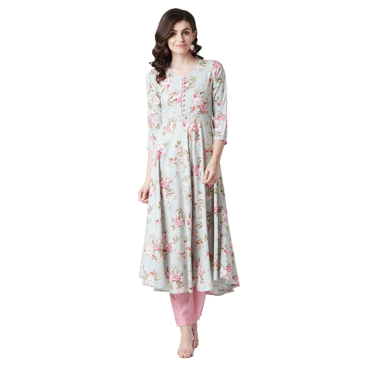 Tissu Women's  Rayon Green Floral Printed Flared Kurta 6XL