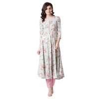 Tissu Women's  Rayon Green Floral Printed Flared Kurta 6XL
