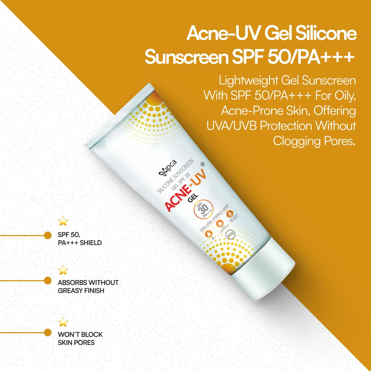 ACNE-UV Gel Sunscreen SPF 30 PA+++ | 60g Sunscreen for Oily Skin Women & Men | Non-Comedogenic Silicone Gel | Visible Light Protection | Water Resistant | Suitable for All Skin Types
