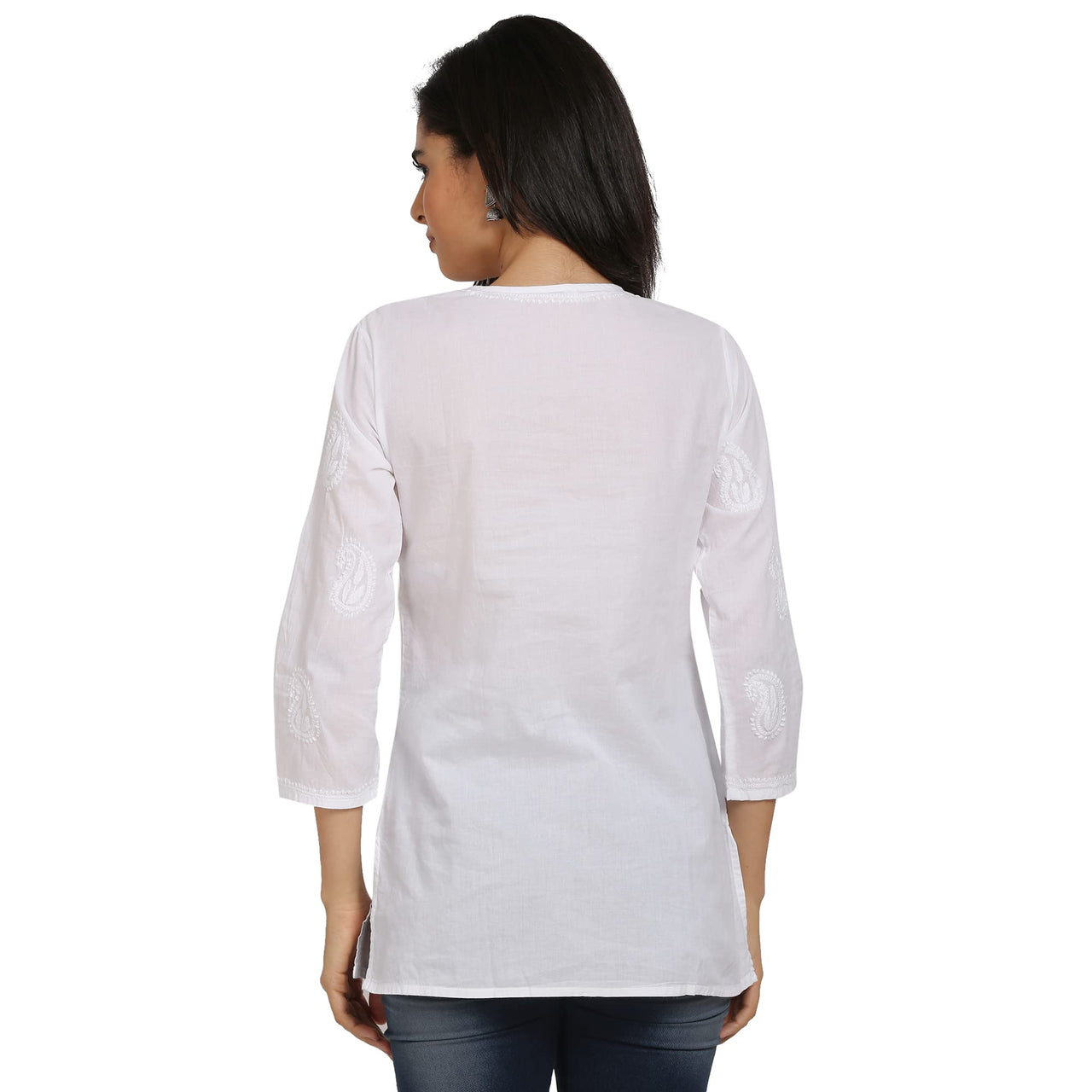 Paramount Women's  Chikankari White Ethnic Cotton Short Kurti/Top