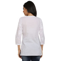 Paramount Women's  Chikankari White Ethnic Cotton Short Kurti/Top