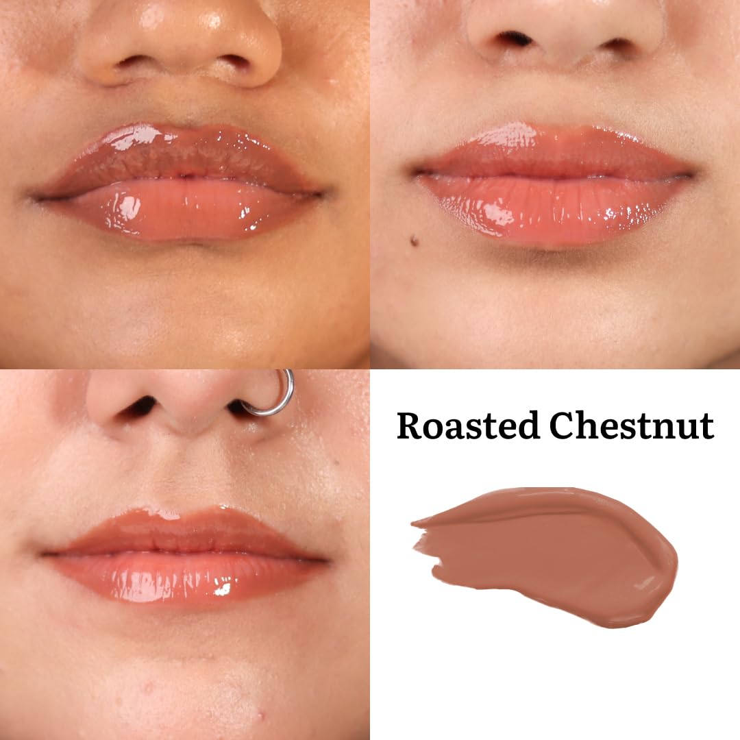 Tint Cosmetics Nude Lip Gloss for Women | Hydrating & High Shine | Lightweight & Non-Sticky with Vitamin-E & Grapeseed Oil | Gloss Lock Technology | All Skin Types | 2.5Ml (Roasted Chestnut) | FDA Approved