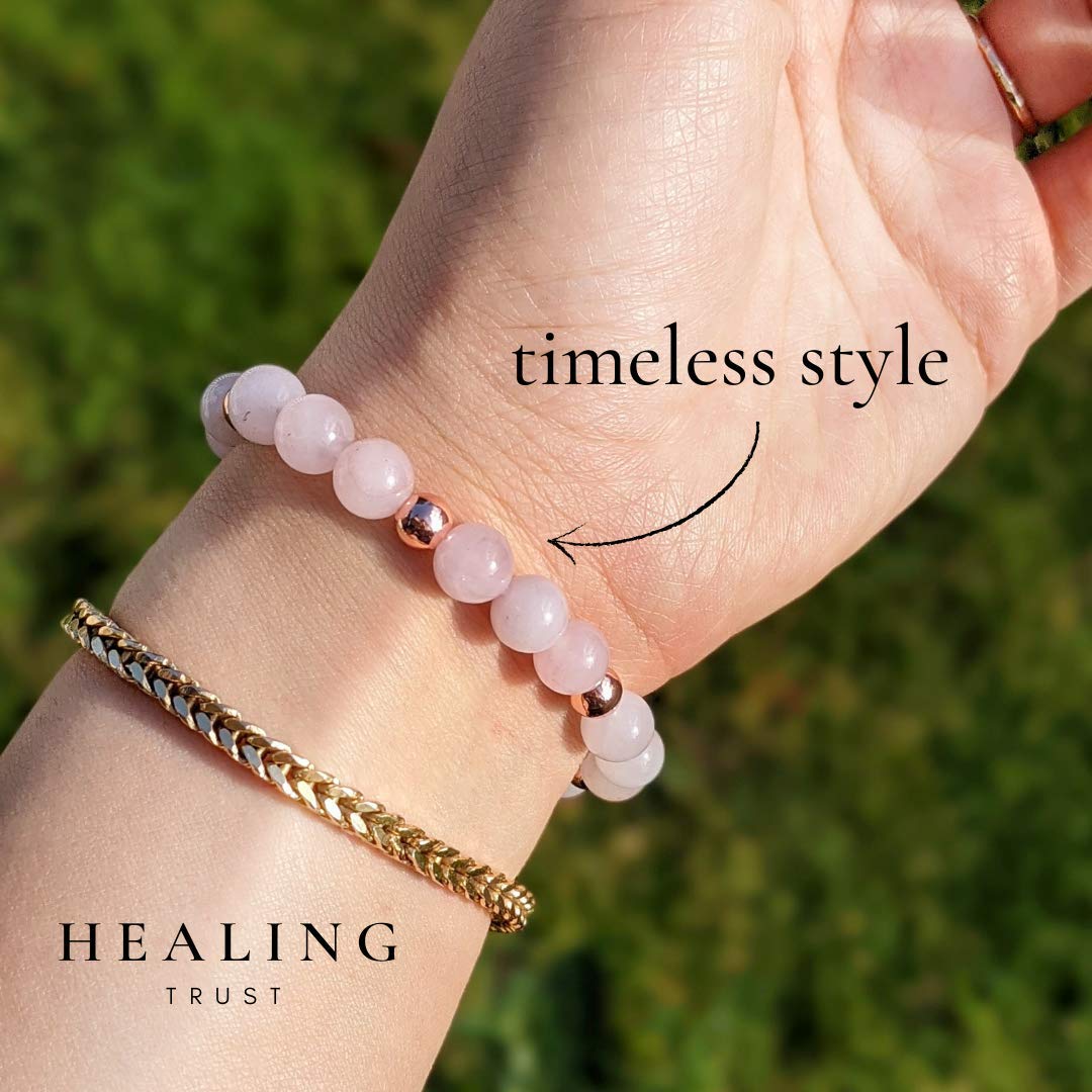 [Healing Trust] Rose Quartz Bracelet for Women for Love Attraction, Healing Bracelets for Women, Healing Crystal Jewelry, Rose Colored Ball Spacers, Healing Heart Chakra, Rose Quartz Fertility Gifts for Women, Love Bracelet, Crystal healing bracelet, R...