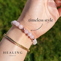 [Healing Trust] Rose Quartz Bracelet for Women for Love Attraction, Healing Bracelets for Women, Healing Crystal Jewelry, Rose Colored Ball Spacers, Healing Heart Chakra, Rose Quartz Fertility Gifts for Women, Love Bracelet, Crystal healing bracelet, R...