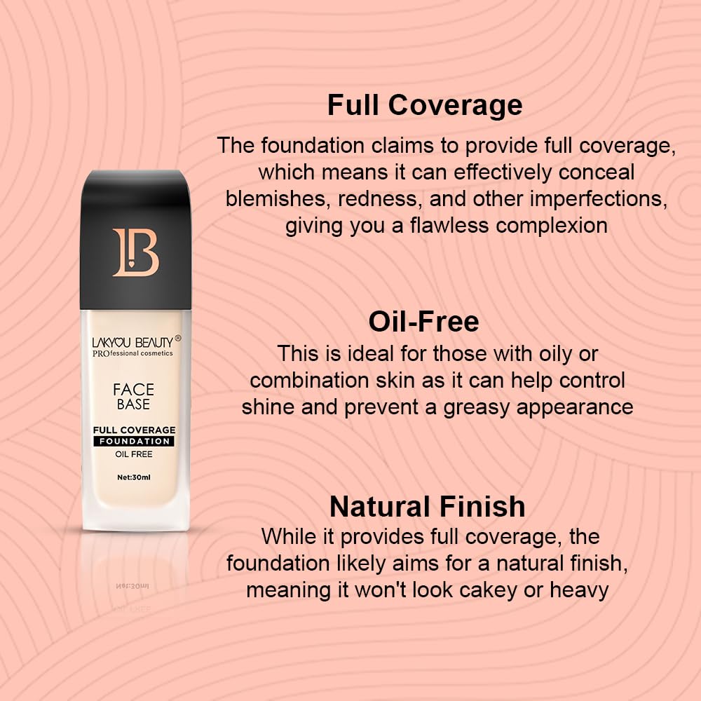 Lakyou Beauty Face Base Full Coverage Foundation | Waterproof | SPF 20 | ALL Skin TYPE | Shade-01(White Ivory) | Pack Of 2