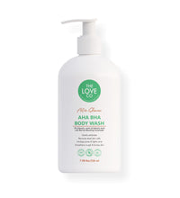THE LOVE CO. AHA BHA Body Wash | 5% Glycolic, Lactic & Salicylic Acid | Gently Exfoliates, Fights Acne & Unclogs Pores | With Barrier-Boosting Ceramides | Sulphate-Free | Unisex | 236ml