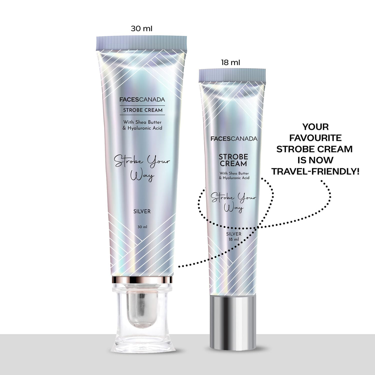 FACESCANADA Strobe Cream - Silver, 18ml | Primer + Highlighter + Moisturizer | Shea Butter & Hyaluronic Acid | Intense Hydration | Flawless Radiant Dewy Skin | Illuminating & Glowing Makeup Base