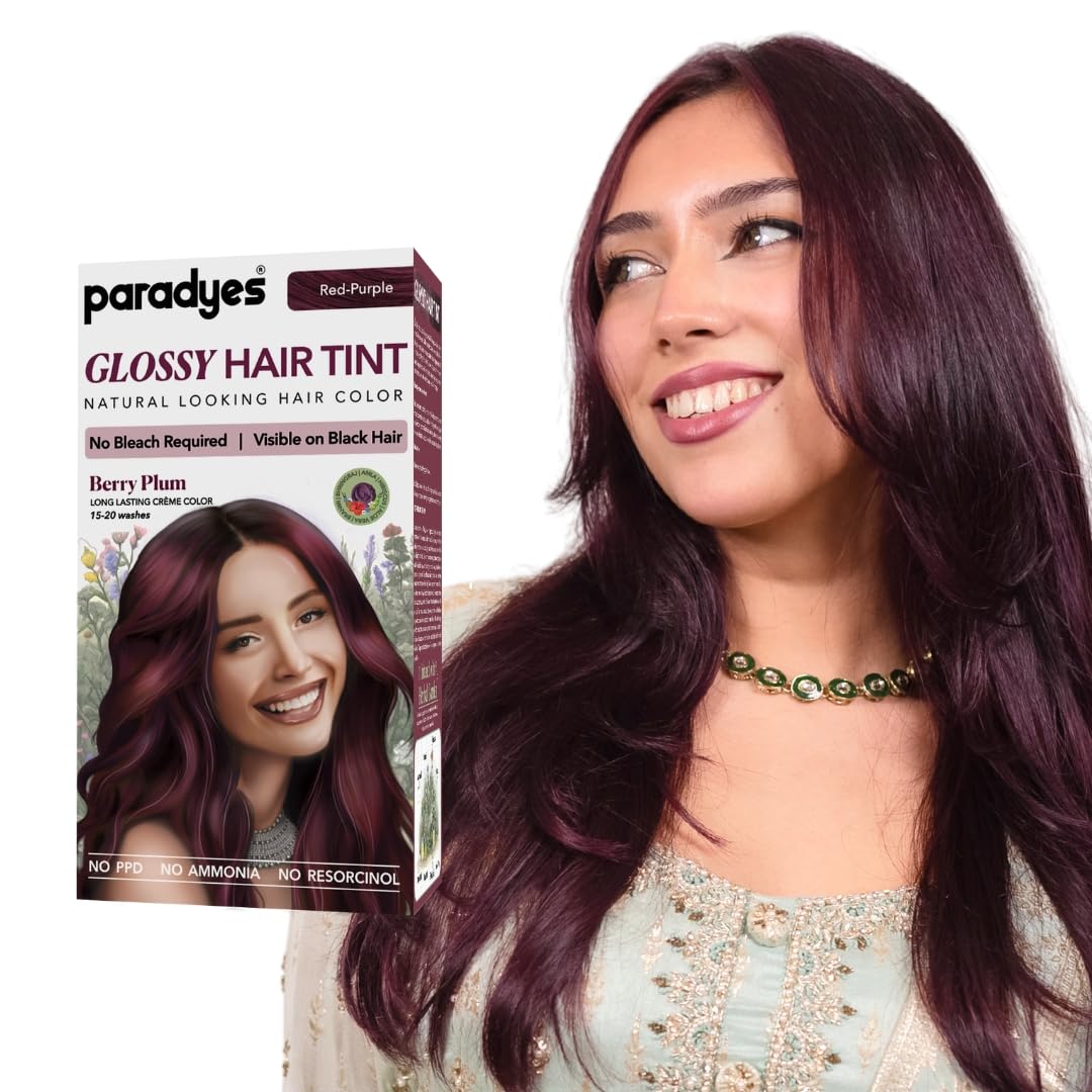 Paradyes No Bleach Mini Berry Plum Glossy Hair Tint, Ammonia-Free Formula for Natural Black Hair, Visible on Natural Black Hair