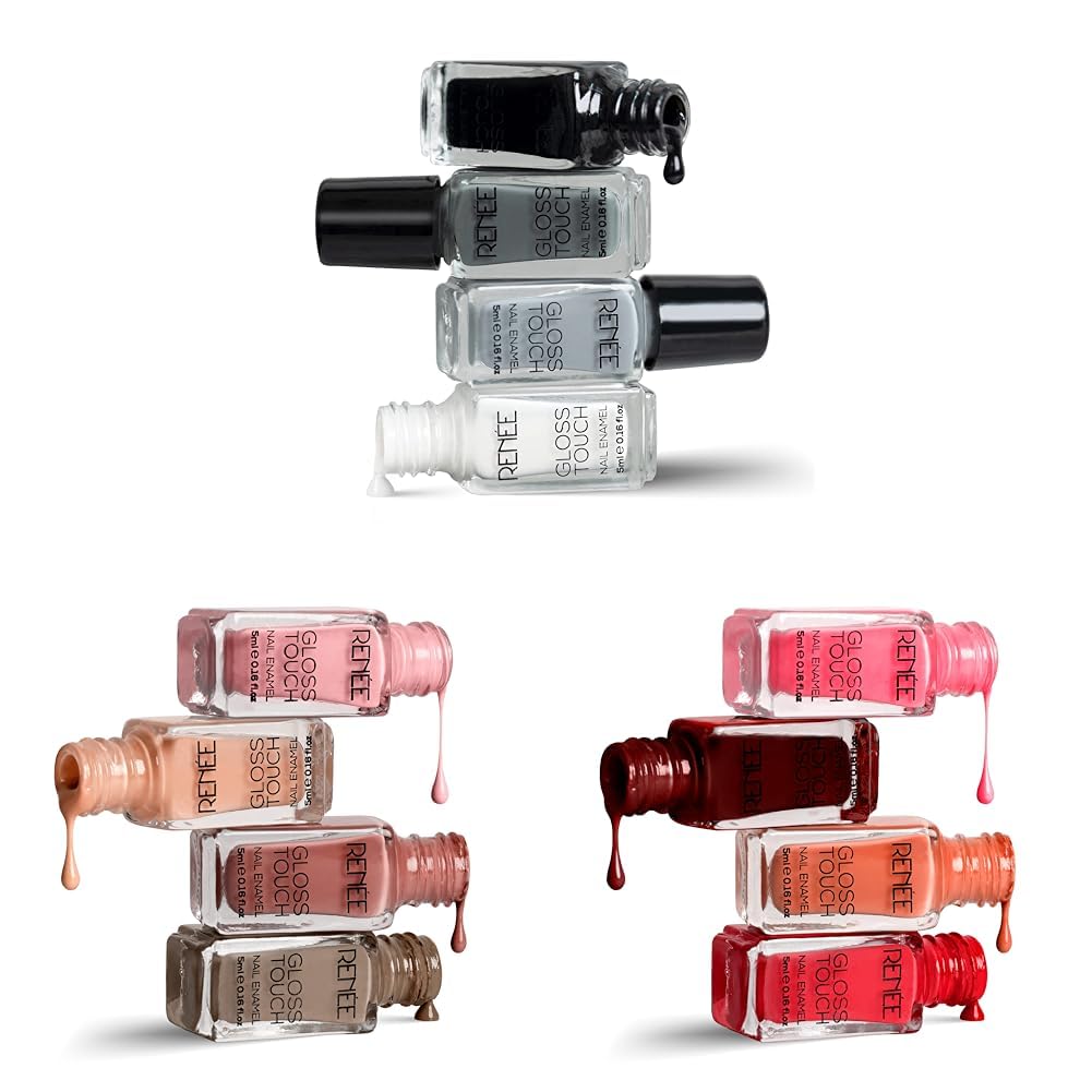 RENEE Gloss Touch Nail Paint Set Of 4 & Gloss Touch Nail Paint, Quick Drying & Glossy Finish Gel Finish Nail Kit, Highly Pigmented & Long Lasting Enamel, Chip Resistant 5 Ml