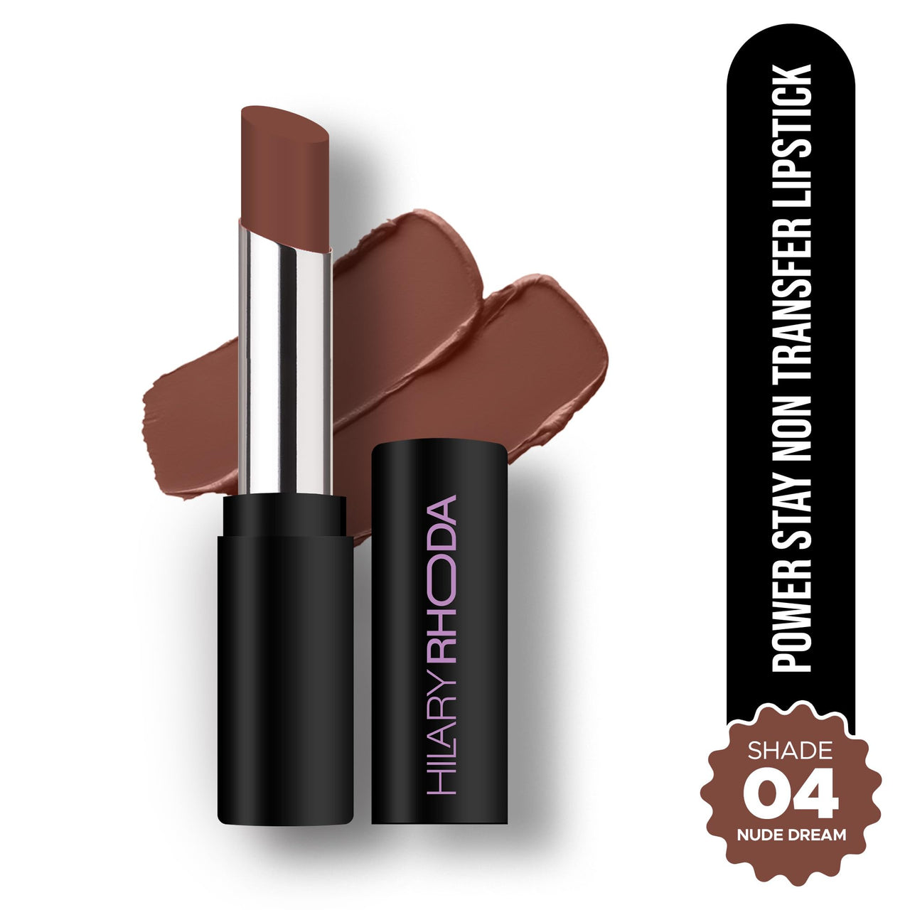 Hilary Rhoda Power Stay NonTransfer Lipstick | Matte Finish | Infused with Vitamin E & Shea Butter | Lightweight & Highly Pigmented | Glides Easily & Smudge-Proof |3.2g (Nude Dream - Shade 04)