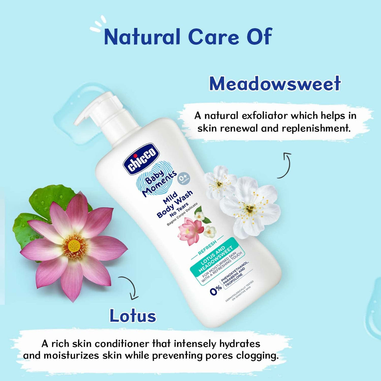 Chicco Baby Moments Mild Body Wash Refresh, New Advanced Formula with Natural Ingredients, No Tears & Soap-Free, Mild formula for Baby’s Body wash, No Phenoxyethanol and Parabens (200ml)