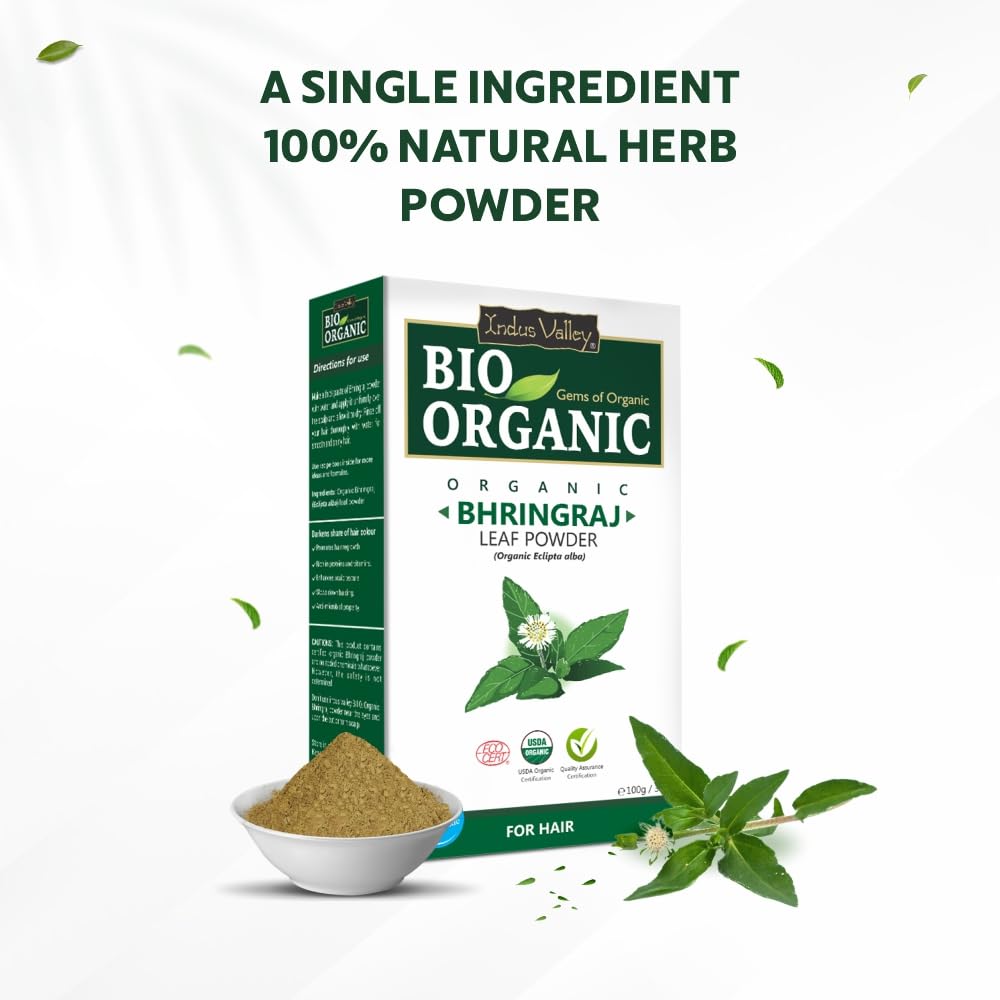 INDUS VALLEY Bhringraj Powder | Eclipta alba With Hibiscus Powder | Hibiscus rosa-sinensis - For Hair and Skin Care (100g +100 g=200g)