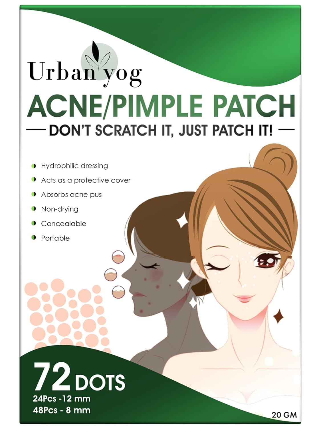Urban Yog Acne Pimple Patch - (72 Dots) - Men and Women - (Pack of 3) (72 Dots * 3 Pack)