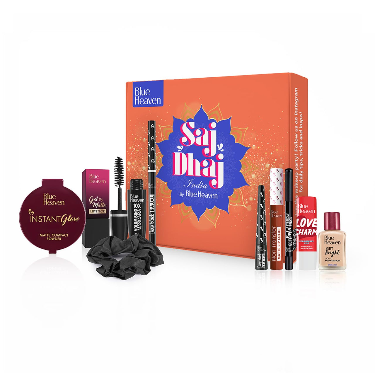 Blue Heaven Saj Dhaj Festive Makeup Kit for women- Vanilla, Pack of 10 | Full face Makeup kit, Fair Tone combo, 19g+26.3ml