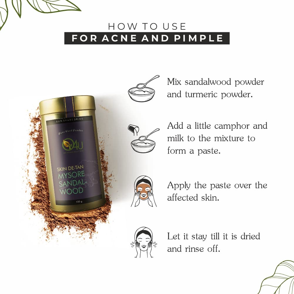 O4U - Mysore Sandalwood Powder for- De Tan, Glowing Skin, Oil Control, Fades Acne Scars & Ageing Marks/USDA Certified, 100% Pure & Organic - Set of 2