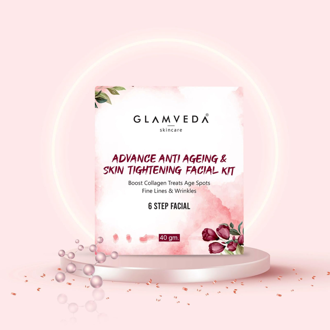 Glamveda Advance Anti Ageing & Skin Tightening Facial Kit | 6 steps | Lightens Fine Lines & Wrinkles | Sulphur & Paraben Free | 40 GM