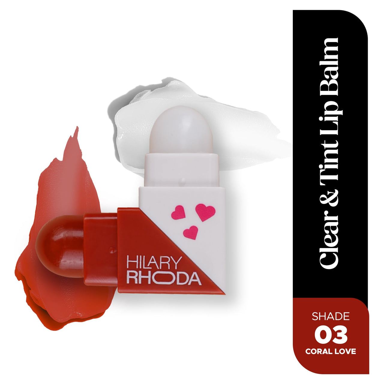 Hilary Rhoda Clear & Tint Lip Balm | Infused with Aloe Vera & Shea Butter | Hydrates & Nourishes Lips | 2 Sided Lip Balm | Glides on lips Smoothly - 2.27g*2 (Coral Love - Shade 03)
