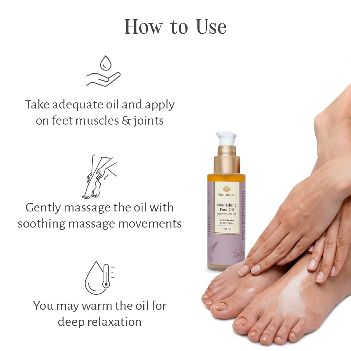Shankara Nourishing Foot Oil, With Pure Essential Oils of Peppermint and Tea Tree, Suitable for Tri-Dosha and All Skin Types - 100ml