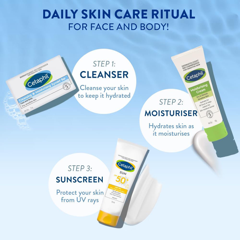 Cetaphil Cleansing and Moisturising Syndet Bar, Shea Butter,For Face & Body, Sensitive skin, 75g, Pack of 1