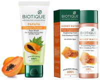 Biotique Honey Water Pore Tightening Brightening Toner With Himalayan Waters, 120ml & Biotique Papaya Deep Cleanse Face Wash For Visibly Glowing Skin All Skin Types, 150ml
