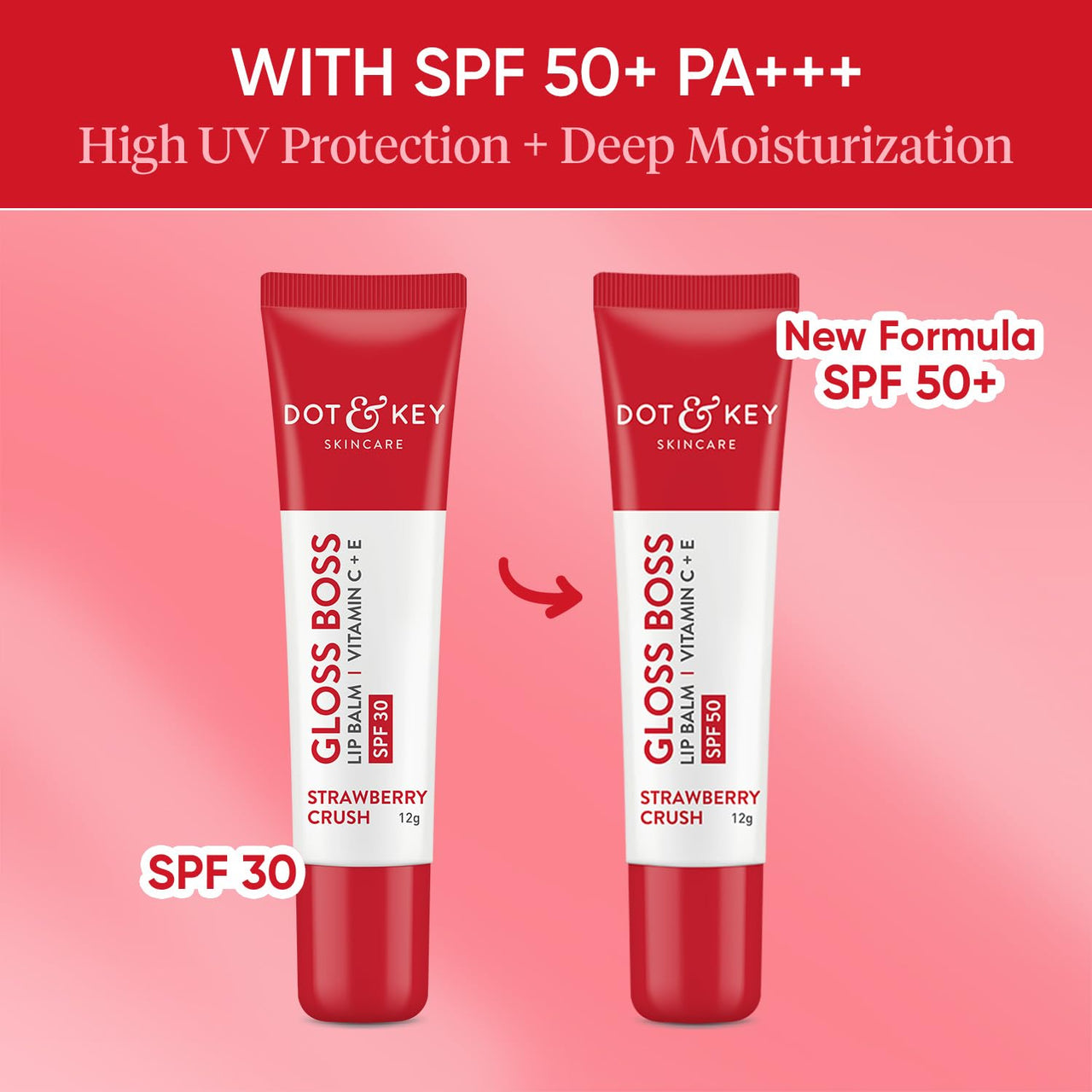 Dot & Key Gloss Boss Lip Duo | Strawberry Crush SPF 50 Lip Balm 12gm & Cocoa Mint SPF 50 Lip Balm 12gm | Sun Protected Tinted Lip Balm for Women | Fades Pigmentation | Moisturizes Dry & Flaky Lips