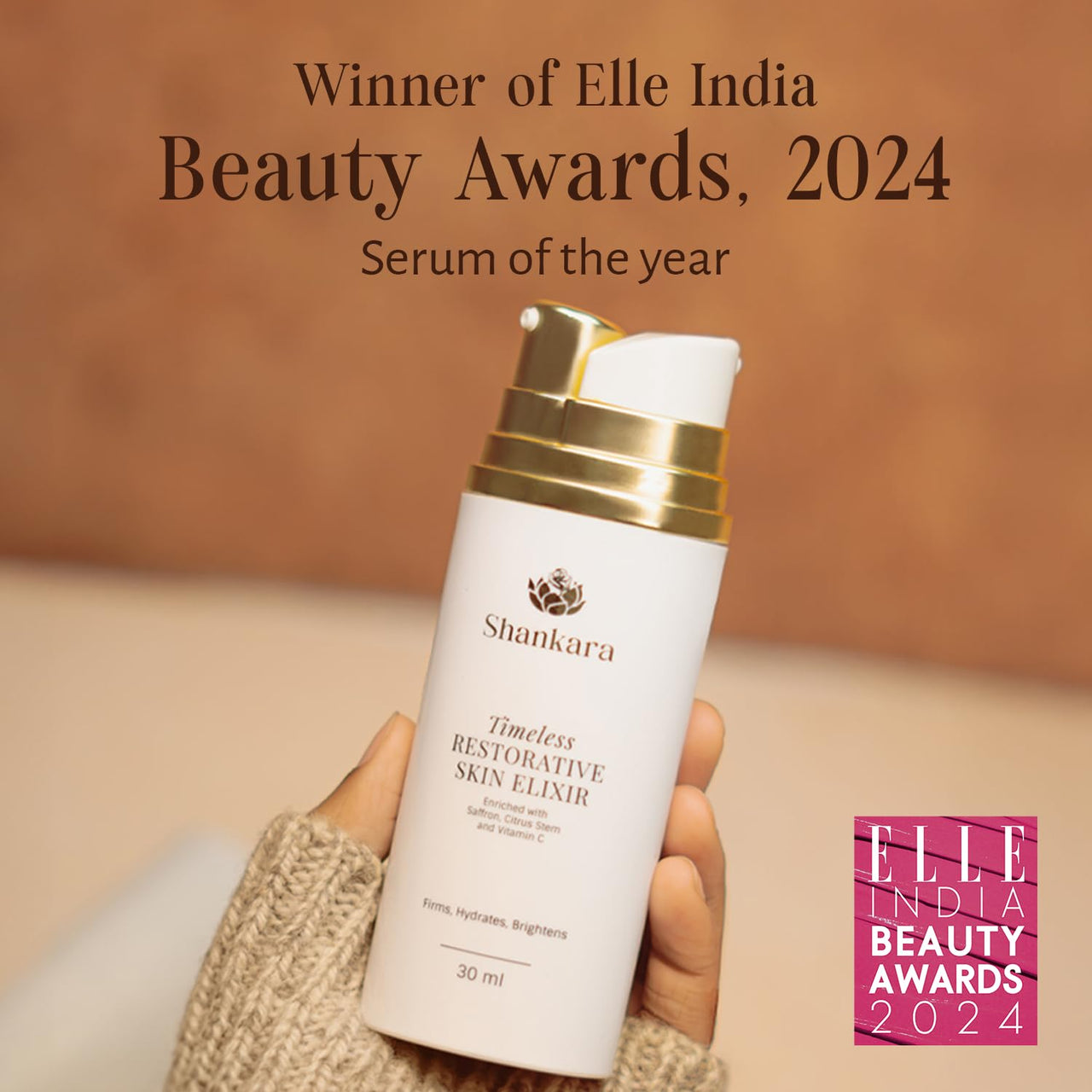 Shankara Timeless Restorative Skin Elixir - Visibly Brightens, Hydrates, Firms Skin with Ayurvedic Super Herbs and Citrus Stem Cell Technology - Facial Serum for All Skin Types - 30ml Pump Bottle