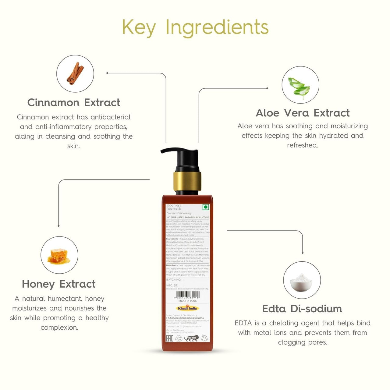 Khadi Traditional Premium Aloe Vera Face Wash for Men and Women, Moisturizing Facewash Suitable for All Skin Types, Natural Cleanser for Healthy Skin, Paraben & SLS Free for Daily Usage, 200 ml