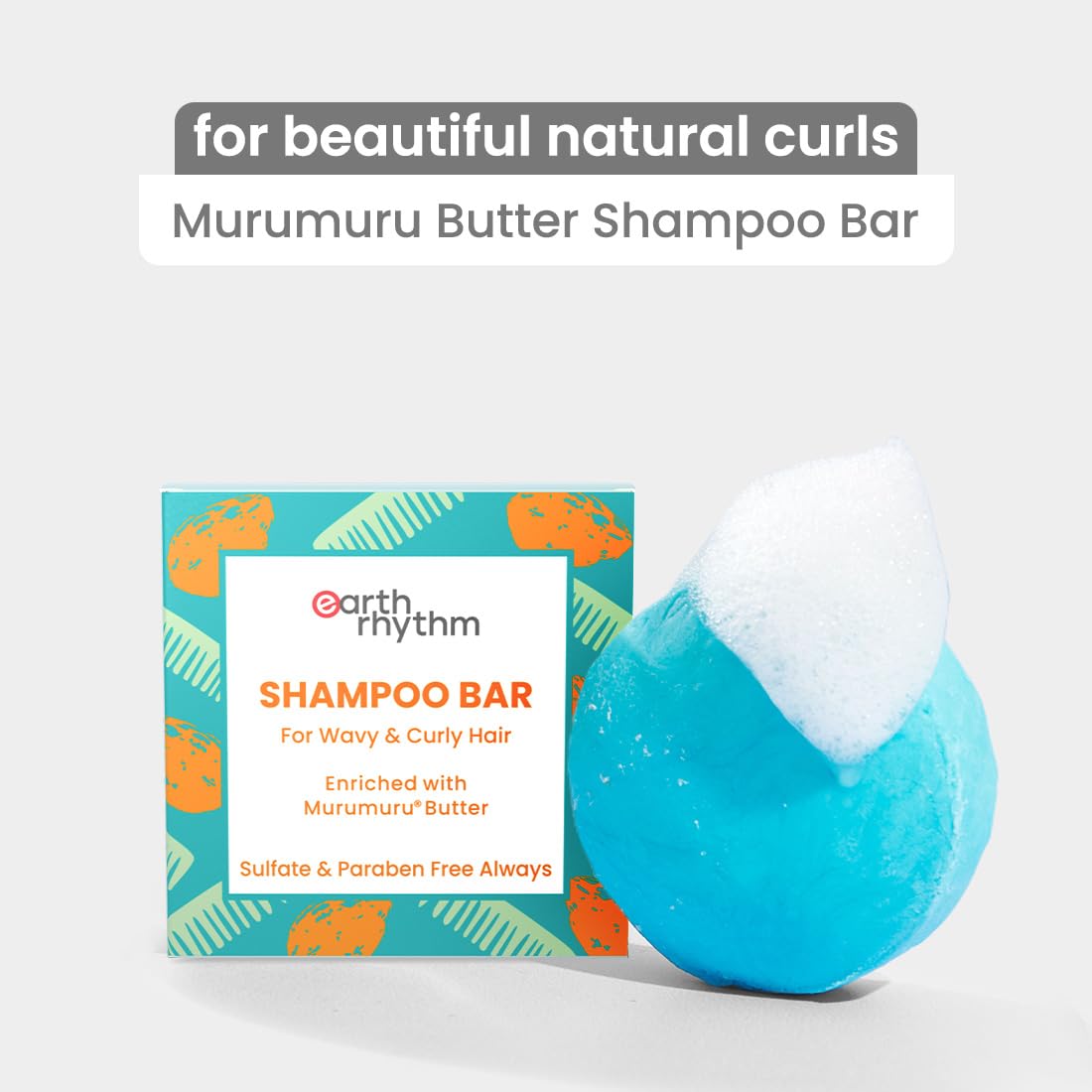 Earth Rhythm Murumuru Butter Shampoo Bar for Dry, Frizzy and Curly Hair, with Vitamin E | Deep Conditions, Softens & Maintains Growth | Sulphate & Paraben Free | Men & Women - 80 gm